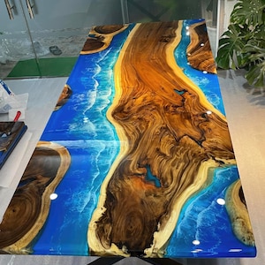 Custom Order Epoxy Resin Table, Conference Room Table, Ocean Design, Live Edge Table, Coffee Table, Epoxy Table, Table Top, Blue Epoxy Table