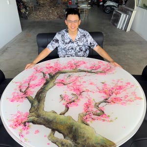 Cherry Blossom Round Table, Round Table, Unique Living Room Decor, Custom Dining Table | Luxury Furniture, Beautiful Dining Room Centerpiece