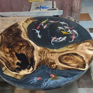 Koi Table, Round Table, Round Dining Table, Drink Table, Resin Table, Coffee Table, Table Decor, Modern Table, Wood table, Resin Art