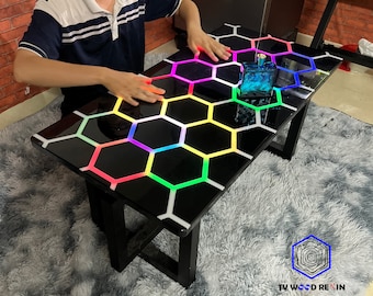 Touch Light Epoxy Resin Table: Custom LED Coffee Table