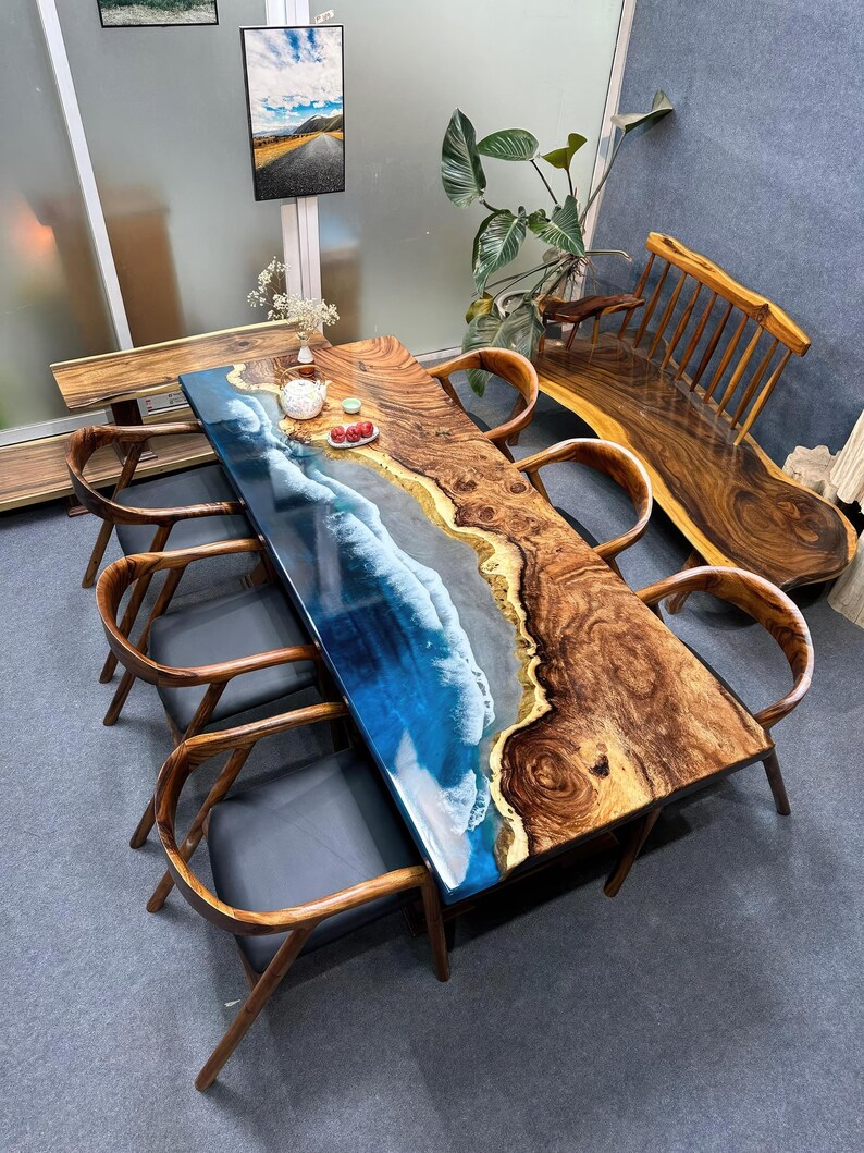 Handmade Ocean Epoxy Resin Table - Epoxy Beach Table, Layered Resin ...
