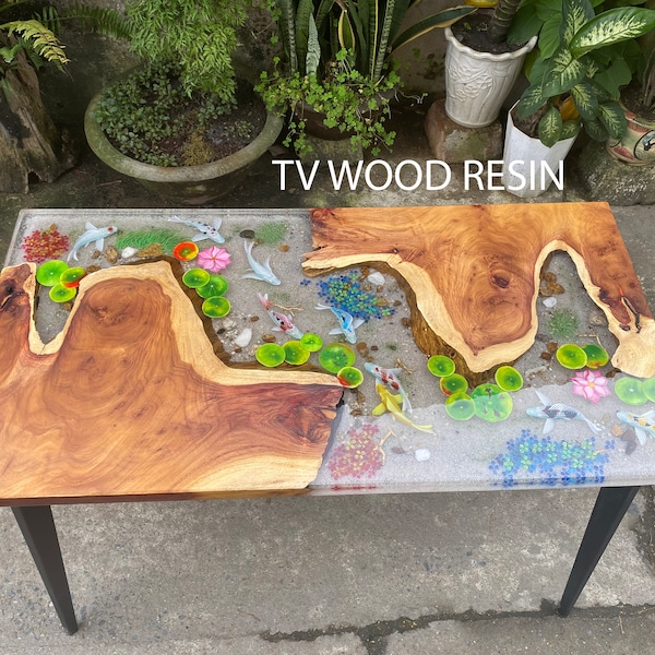 Koi fish painting resin table. Luxury Epoxy Resin Dining and Coffee Table  , Home Decor, Dining Room Table,  Epoxy Kitchen Table, Wood table