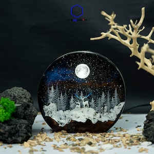 Deer in Winter Forest Epoxy Resin Lamp: Christmas Night Light