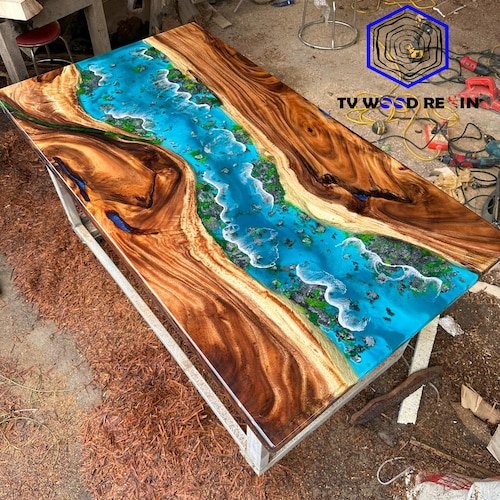 Custom Ocean Table, Epoxy Beach Art Table, Shoreline Diorama – Wall Hanging Option, Collectible Wood Piece, Luxury Ocean Lover Present, 3D