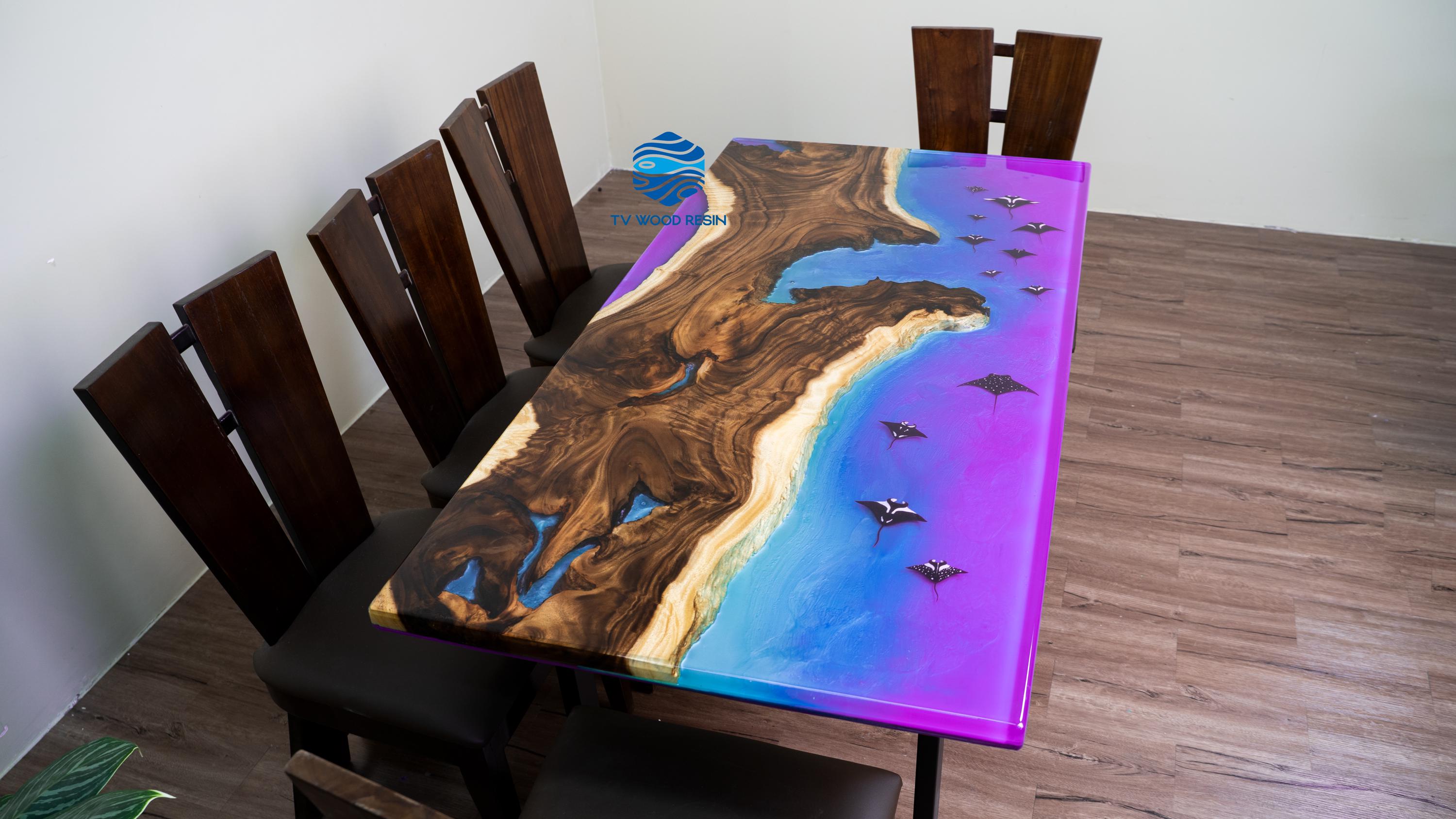 Custom Ocean Tabletop in Purple Tones, Personalized With Marine Animals ...