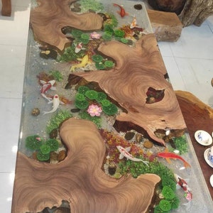 Table Koi Resin,Epoxy table, Living room table , Resin table top, Table Coffee, Resin koi fish ,Table sofa  , Koi painting