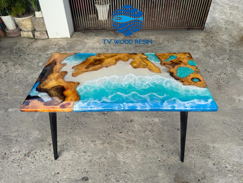 Resin Computer Table Ocean Resin Computer Desk, Blue Water View – Inspiring Workspace ...