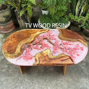 Ovaler Tisch, Esstisch, Handgemachter Kirschblüten-Zeichentisch, Harz-Tisch, Einzigartiger Tisch, Tischplatte, Rustikaler Tisch, Einzigartiger Epoxy-Tisch