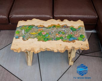 Live Edge Koi Fish Resin Table – Hand-Painted Exotic Wood, Custom Size