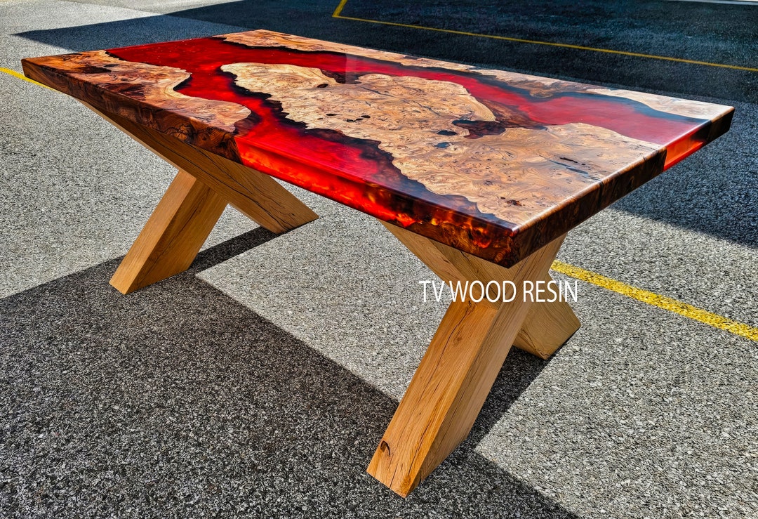 Red epoxy river table deals