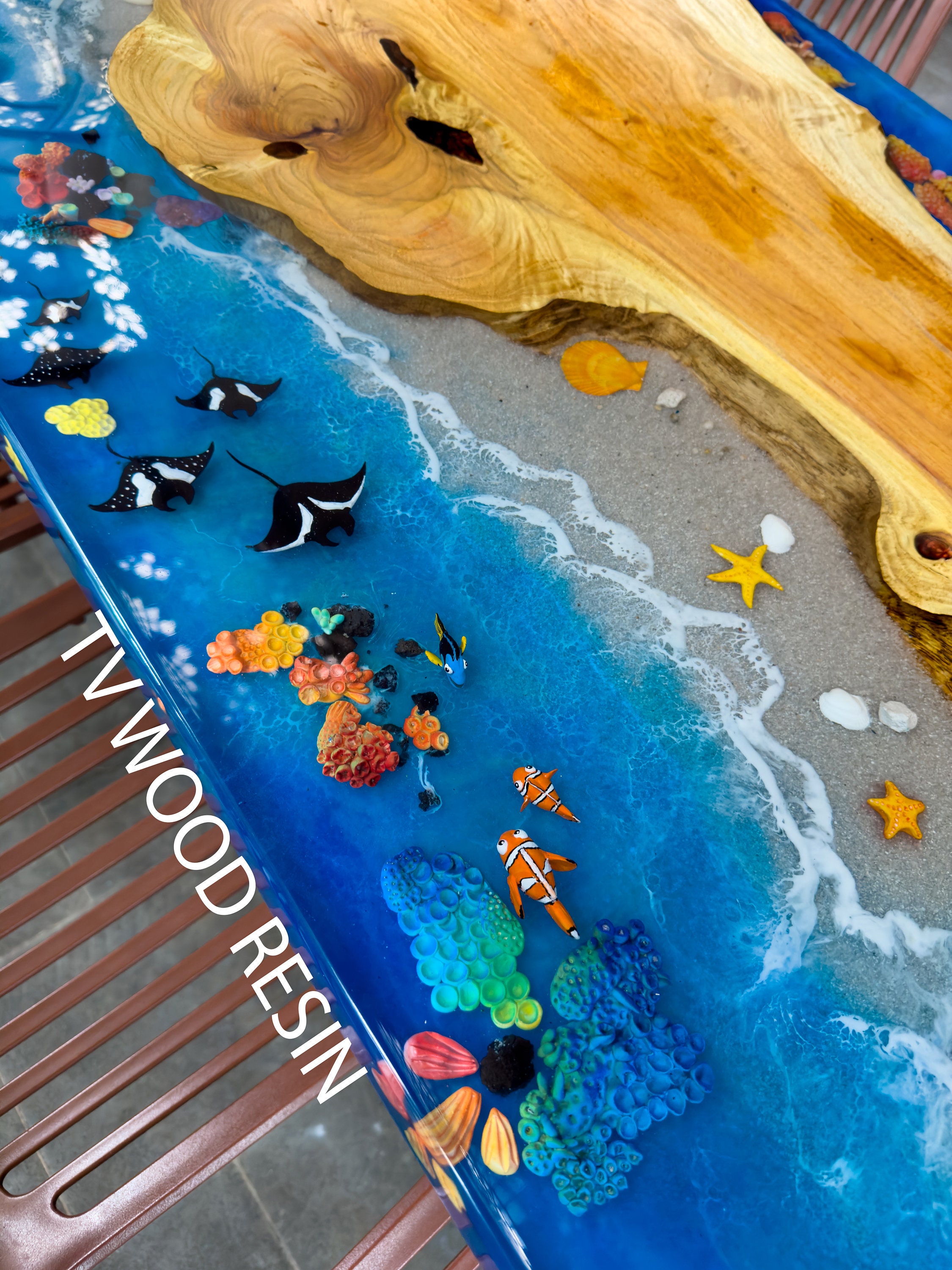 Ocean Epoxy Table Featuring Marine Life, Fully Customizable Design for ...
