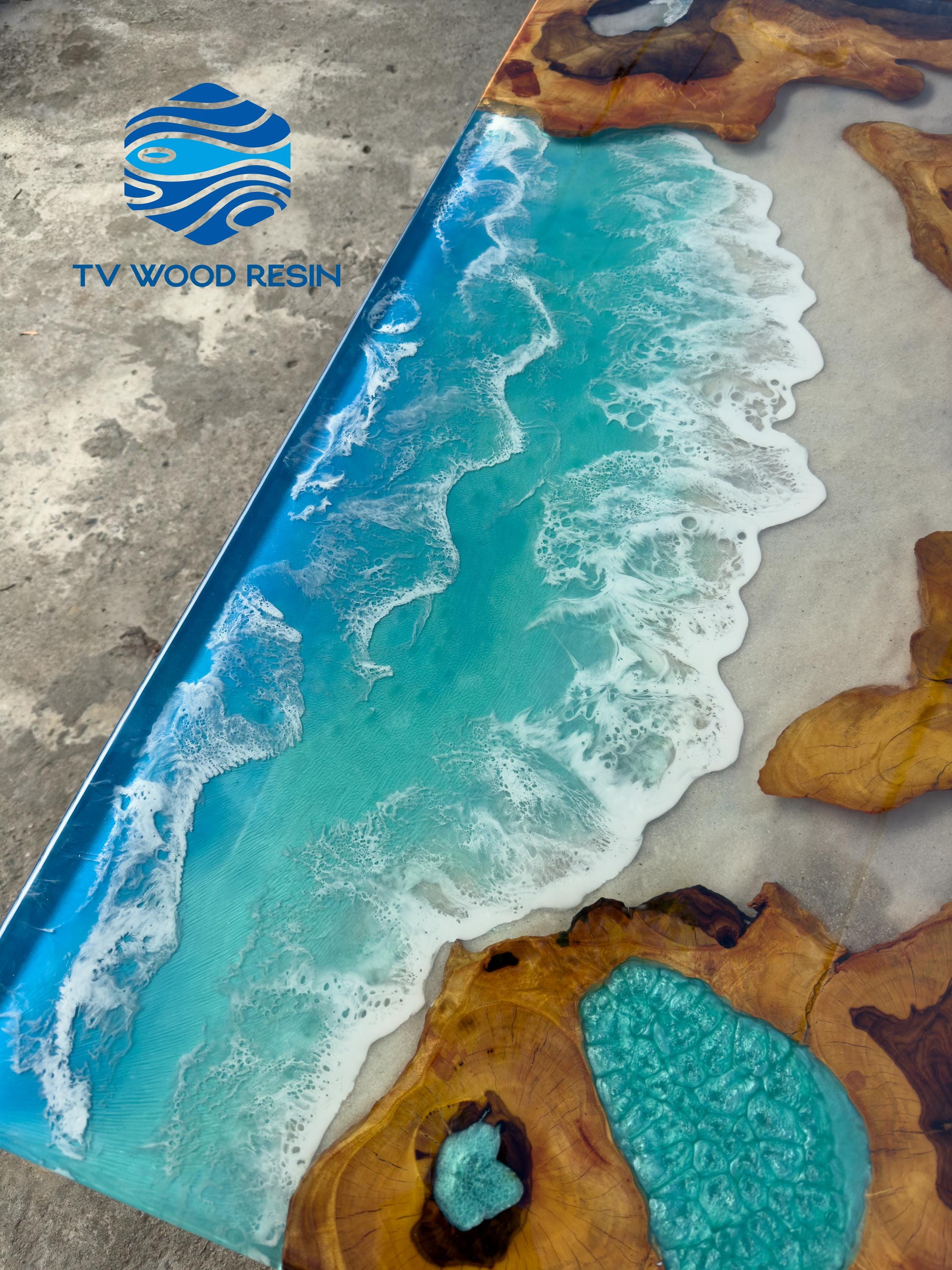 Resin Computer Table Ocean Resin Computer Desk, Blue Water View – Inspiring Workspace ...