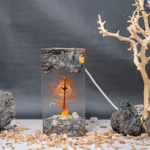 Elden Ring Bonfire Night Light: Handmade Resin Glowing Sword Lamp