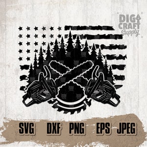 US Chainsaw Lumberjack Scene svg, US Lumberjack svg, US Chainsaw svg, Logging svg, Wood Man svg, Lumberjack Clipart, Chainsaw Cutting File