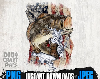 USA Flagge Bass Fisch PNG-Dateien für Sublimation, Bass Fisch Png, Angeln Png, Angeln Shirt, US Fisch Jagd Png, Bass Jäger Png, Jäger Shirt