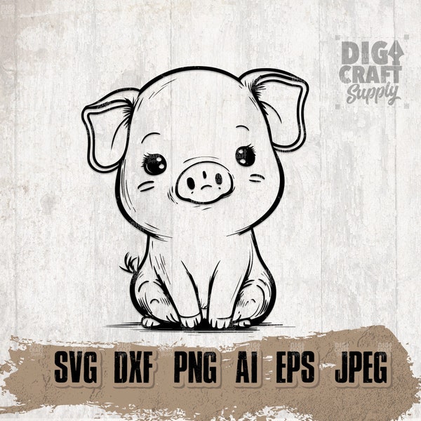 Cute Piglet svg, Farm Animal Clipart, Barn Pig Stencil, Farming Dad Shirt png, FarmLife dxf, Farmer Gift Idea, Baby Pig Cutfile, Cutest Pigs