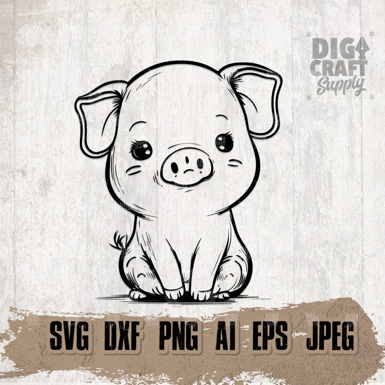 Cute Piglet Svg Farm Animal Clipart Barn Pig Stencil Etsy
