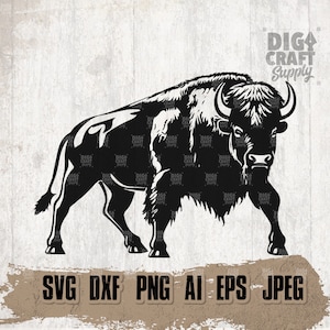 Buffalo svg, Angry Bull Clipart, WildLife Cutfile, Western Shirt png, Wilderness dxf, Howdy Stencil, Rodeo Dryland Animal jpg, Cowboy jpeg