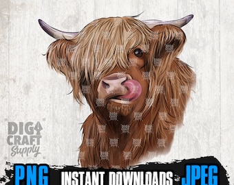 Highland Kuh PNG, Dateien für Sublimation, Highland Kuh Png, Highland Kuh Zunge raus, Kuh Png, Bauernhof Kuh png, Highland Kuh Shirt, Kuh Shirt jpg