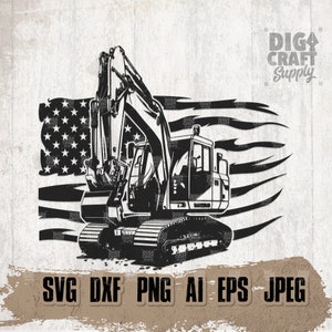US Excavator svg, Heavy Equipment Stencil, USA Contractor Dad Gift Idea Cutfile, Construction Machinery Shirt png, Machine Operator Clipart