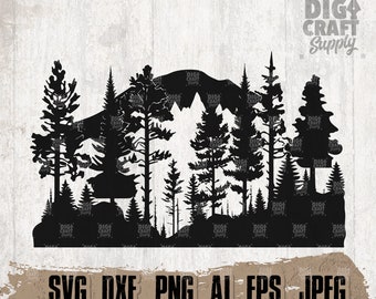 Forest Scene svg, Outdoor Clipart, CampLife Cutfile, Camp Shirt png, Camper dxf, Mountain Stencil, Traveler Gift Idea, Camping Adventure jpg