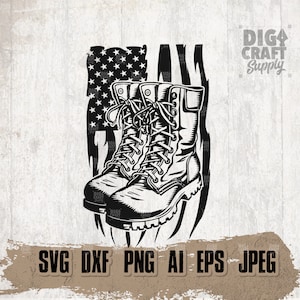 US Combat Boots svg, Military Gear Clipart, Army Shoes Stencil, Patriotic Shoe dxf, Veteran Dad Gift Idea, US Soldiers T-shirt png, USA Navy
