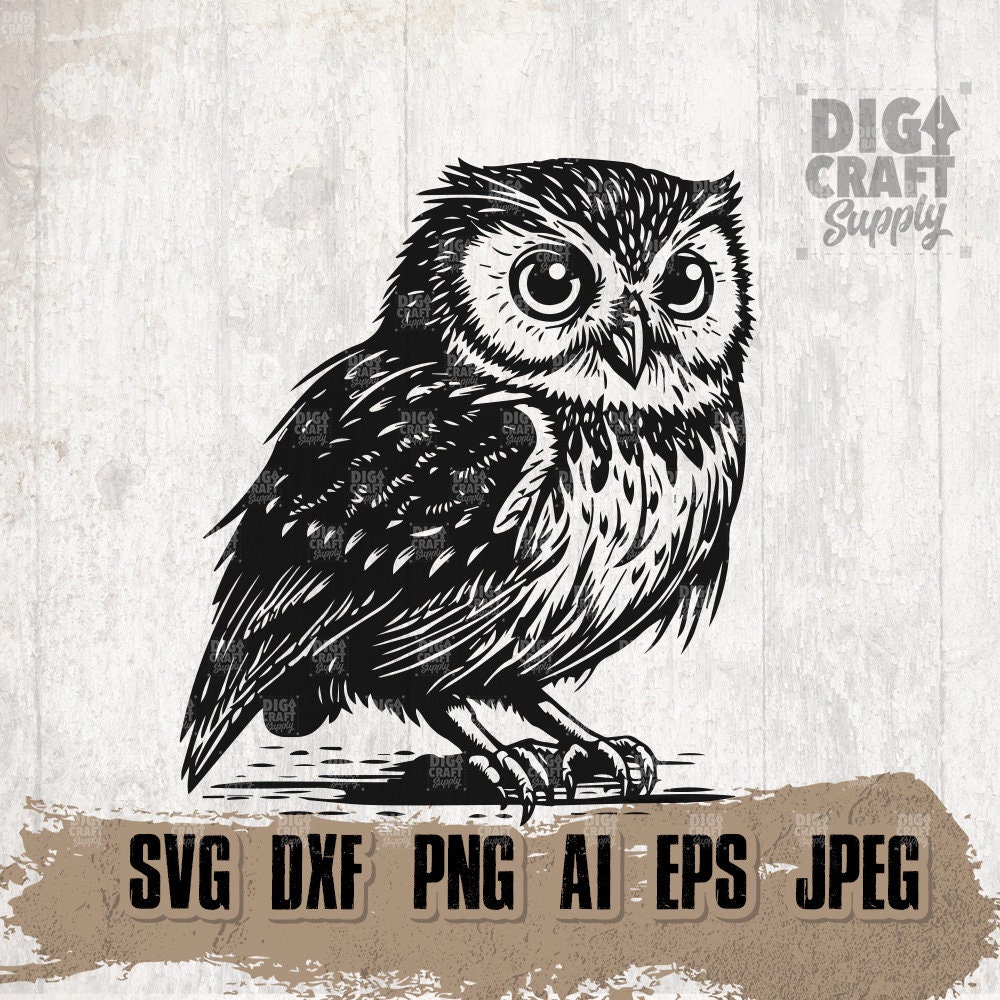 Owl svg, Nocturnal Animal Clipart, Big Eyes Cutfile, Night Flying Bird Stencil, Wild Life dxf, Wilde
