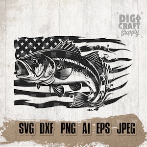 US Bass Fish svg, Bassfish Cutfile, Lake Fishing Clipart, River Angling Stencil, Angler Shirt png, Fisherman Gift Idea, Fresh Water Fish On