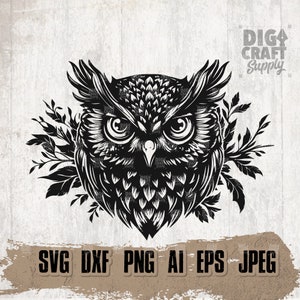 Uil hoofd svg, nachtdieren clipart, grote ogen cutfile, nacht vliegende vogel stencil, wild leven dxf, wildernis shirt png, Boho Spirit Guide