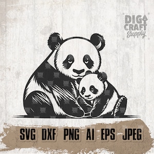 Panda mãe e bebê svg, clipart de animal fofo, estêncil de urso polar, retrato de família de panda fofo dxf, camisa da equipe do zoológico png, arquivo de corte do Zookeeper