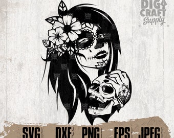 Sugar Skull svg 5, Sugar Skull Clipart, Lady Dead svg, Sugar Skull Cutfile, Halloween svg, Catrina svg, La Muerta svg, Sugar Skull Shirt svg