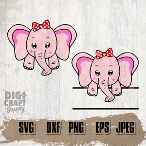 Può includere: Due illustrazioni di elefanti rosa con fiocchi rossi e cuori bianchi. Gli elefanti sono rivolti in avanti con la proboscide rivolta verso il basso. Gli elefanti sono su uno sfondo bianco.