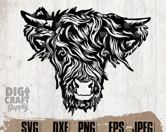 ハイランド牛 svg、ハイランド牛 カットファイル、ハイランド牛 png、牛 クリップアート、牛 svg、農場動物 svg、農場生活 svg、花柄牛 svg、牛 カットファイル