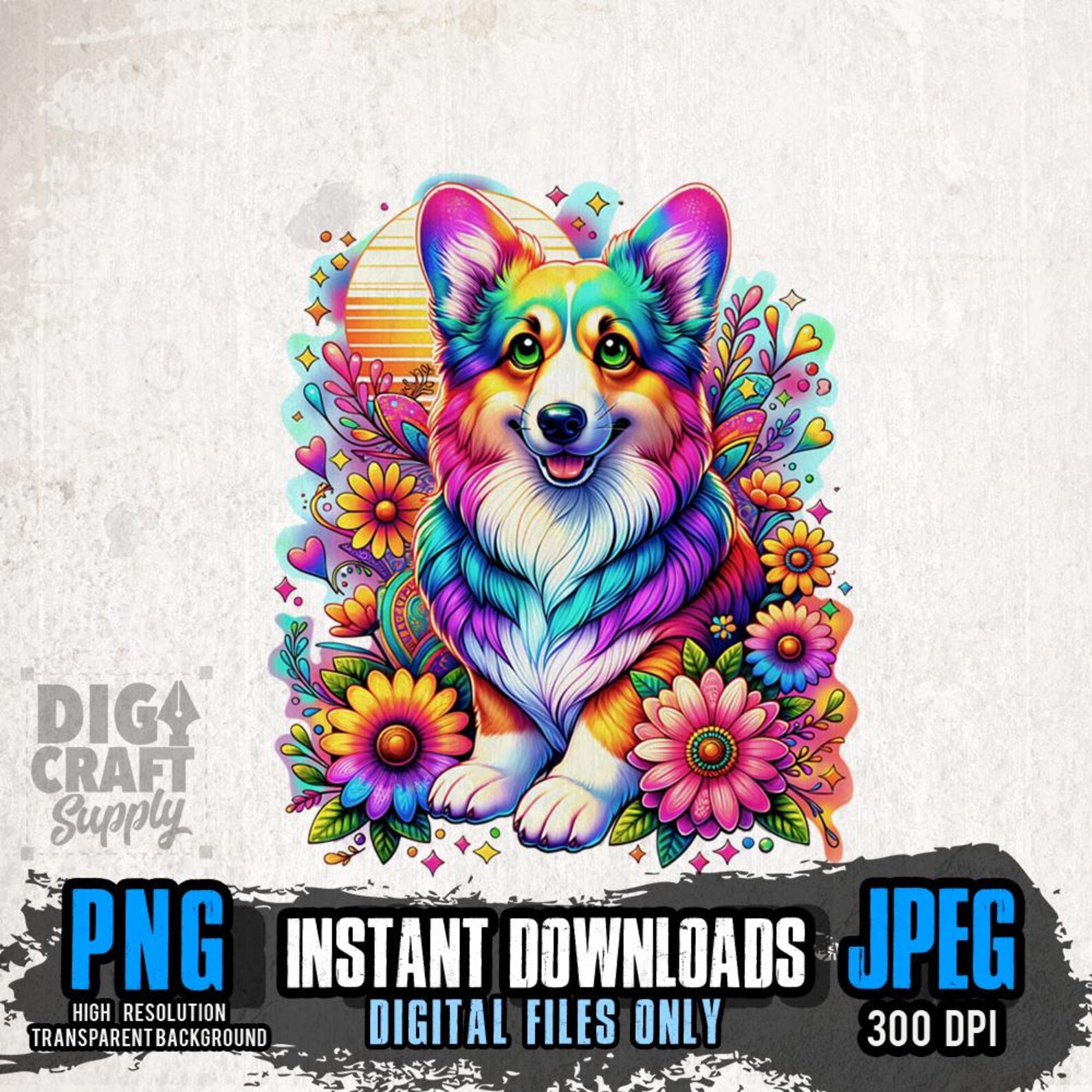 Rainbow Corgi PNG Files for Sublimation | Dog Printable | Floral Dog ...