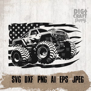 US Monster Truck svg, Pick Up Truck Clipart, Big Ride Schablone, USA Car Show Cutfile, Trucker Papa Geschenkidee, Vintage Fahrt dxf, Retro Racer
