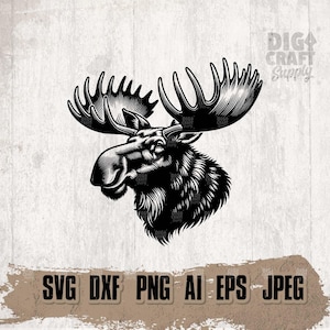 Moose Head Svg | Moose Hunting Clipart | Wildlife Stencil | Moose Face Cutfile | Moose T-shirt Png | Wild Animal Dxf