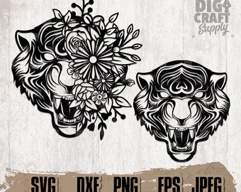 Floral Tiger Head svg, Tiger svg, Floral Tiger svg, Floral Tiger Clipart, Tiger Head Cutfile, Tiger png, Wild Tiger svg, Animal Shirt svg