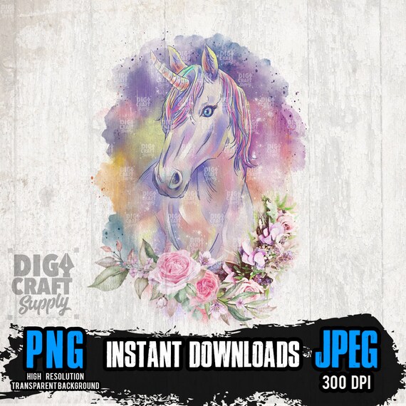 Floral Unicorn Watercolor PNG File for Sublimation, Unicorn Png, Watercolor Animal, Floral Animal Png, Colorful Unicorn Png, Unicorn Wraps