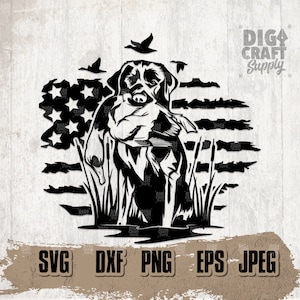 US Duck Hunting SVG, Dog Hunt Duck Clipart, Labrador Retriever Cut File, US Hunter Shirt Design png, Silueta de escena al aire libre, Camp Life dxf