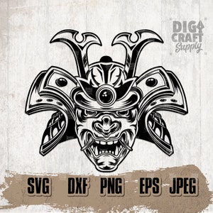 Samurai Maske svg, Krieger Rüstung Clipart, Wikinger Cutfile, japanische Hannya Maske Schablone, Katana Shirt png, Schlacht Helm Silhouette, Krieg png