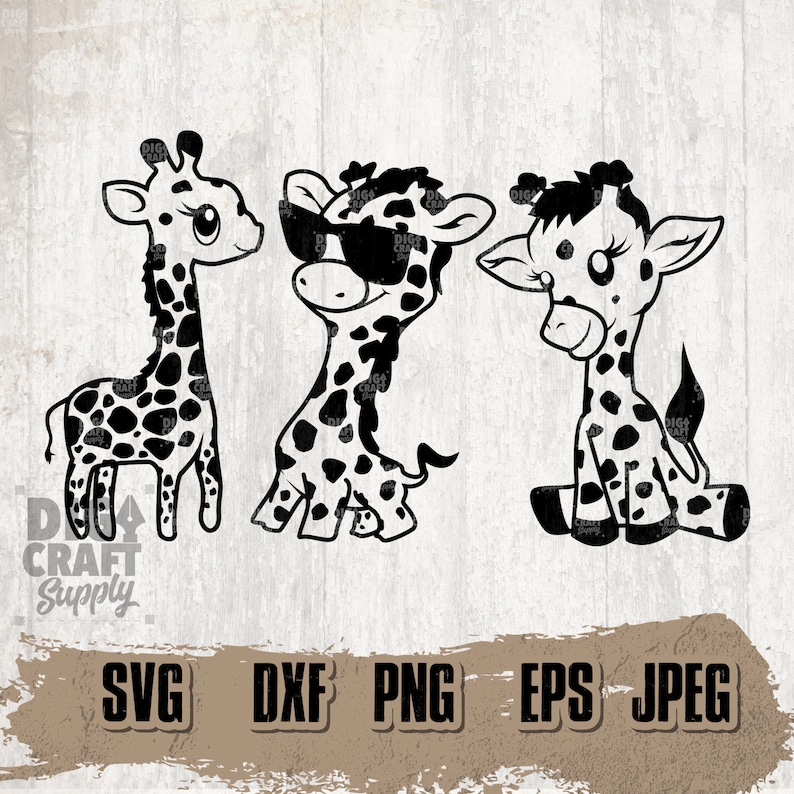 3 digitala nedladdningar av söta giraffer, söt giraffsvg, giraffstencil, giraffklippfiler, giraffclipart, giraffsvg, safaridjursvg bild 1