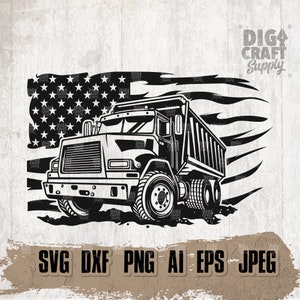 US Dump Truck svg, Trucker Dad Clipart, Driver Shirt png, Heavy Equipment Stencil, Construction Cutfile, USA Contractor dxf, Home Builder