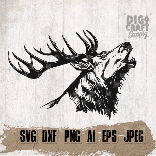 Elk Deer Howling svg, Boho Elk Clipart, Hunter Dad Cutfile, Wild Life Shirt png, Hunting Stencil, HuntLife dxf, Western jpeg, Wilderness jpg