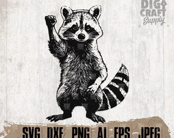 Funny Raccoon svg, Woodland Animal Clipart, Curious Street Cat Cutfile, Trashy Cat Stencil, Funny Trash Panda dxf, Rave Raccoon Shirt png