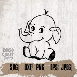 Cute Elephant Digital Downloads, Elephant Svg, Elephant Png, Elephant Stencil, Cute baby elephant svg, Elephant Clipart, Animal svg