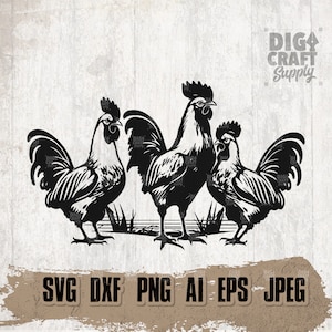 3 Rooster svg, Farm Chicken Clipart, Cockpit Animal Stencil, Cockfighter Dad Gift Idea, Rooster Shirt png, Cockfighter Cutfile, Farming dxf