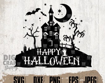 svg,png,dxf silhouette Cricut clipart creepy witch house Halloween House and Bats Frame for cards for shirts school or fun