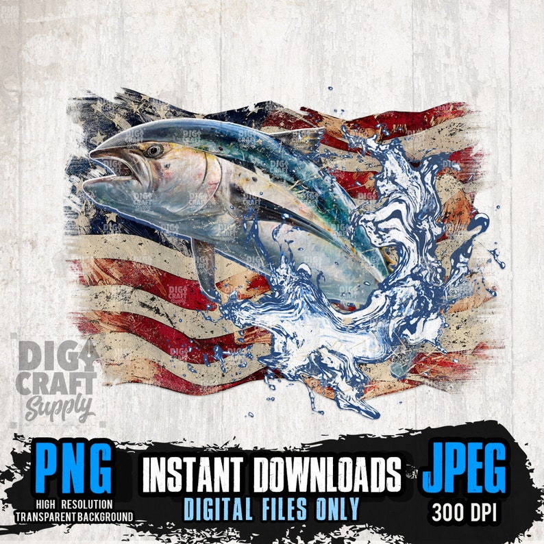 US Flag Tuna PNG Files for Sublimation, Sea Angling Salt Fish Printable ...