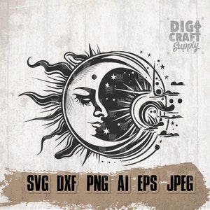 Moonshine Svg, Celestial Cutfile, Stars Clipart, Moon Dxf, Sunshine