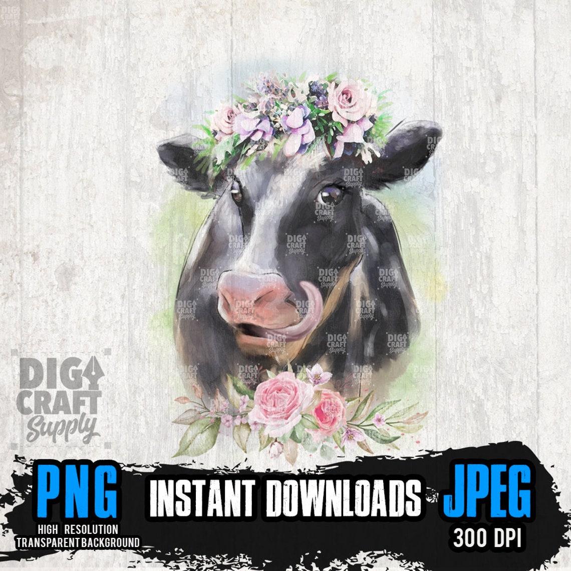 Floral Farm Cow PNG Sublimation Files, Cow Watercolor Png, Floral Cow ...